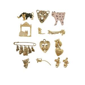 Vintage Cat and Mouse Brooch Lot of 13, Vintage Lapel Pin Bundle